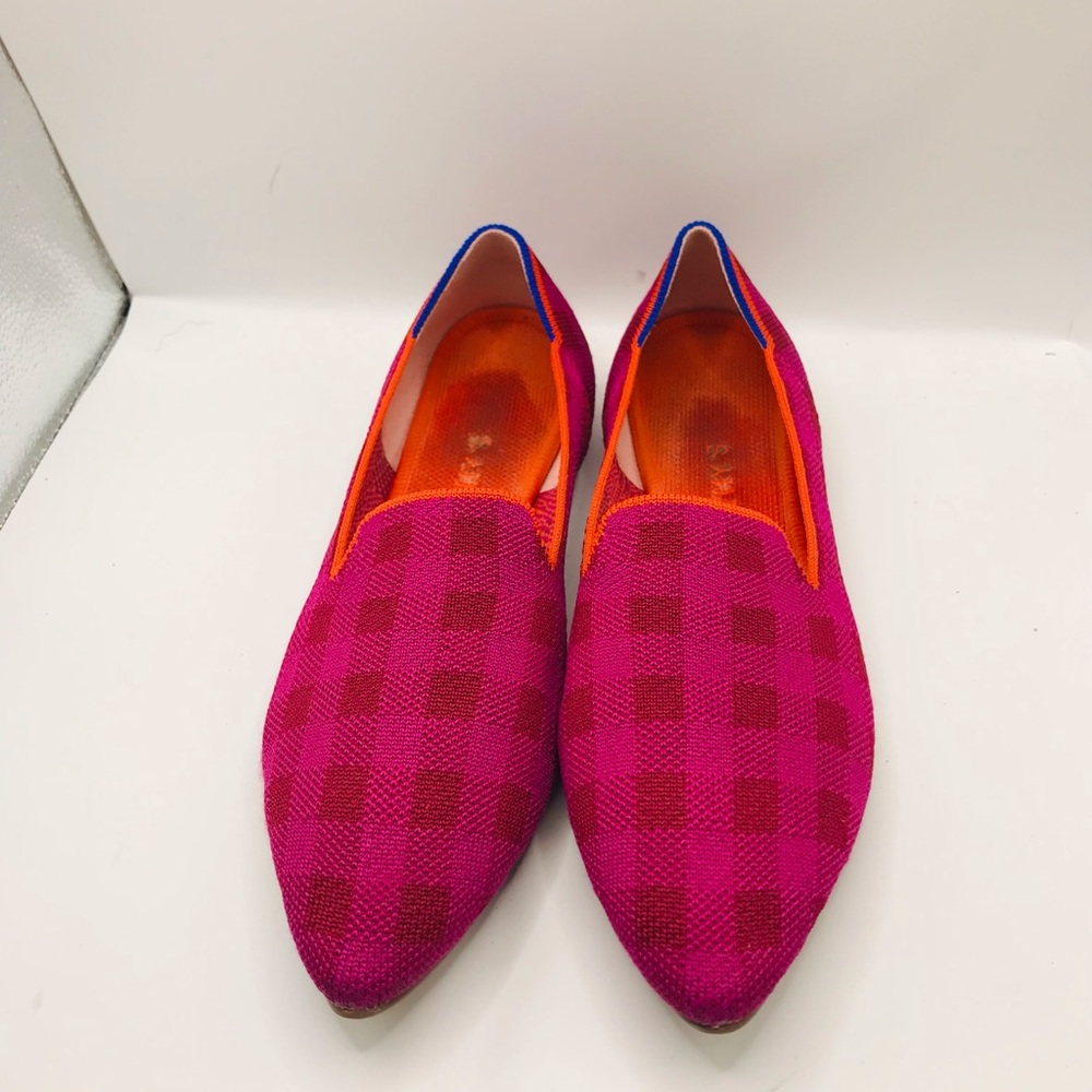 Rothy's Pink Checker Knit Slip-Ons with Orange Trim - Picture 5 of 14